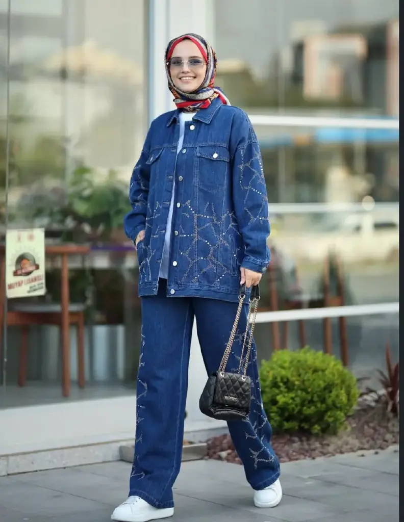 [869-73611-S] Two Piece Jeans Set - Blue (S)